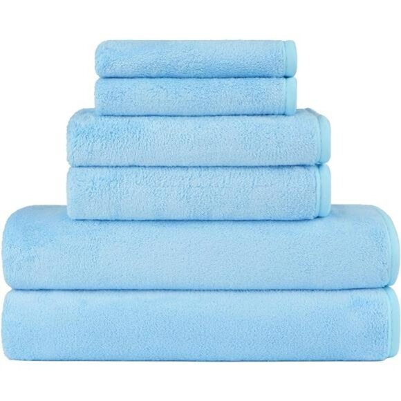 6 piece microfiber towel set bath towels hand towels wash cloths quick dry - Picture 1 of 8